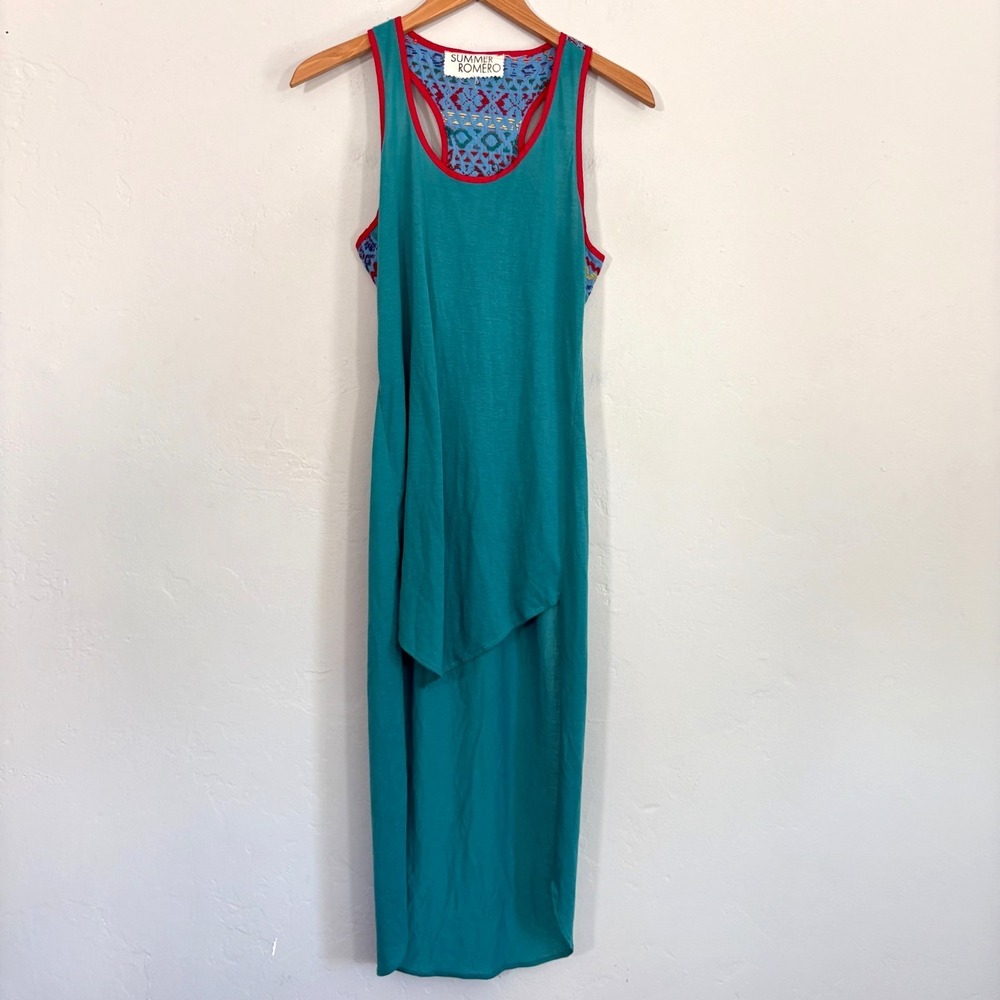 Summer Romero Batke Dress Women Sz Small Teal Embroidered Sleeveless Art to Wear
